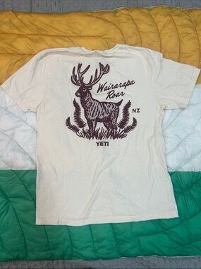Yeti Cream Short-Sleeve Tee with Maroon Deer Graphic